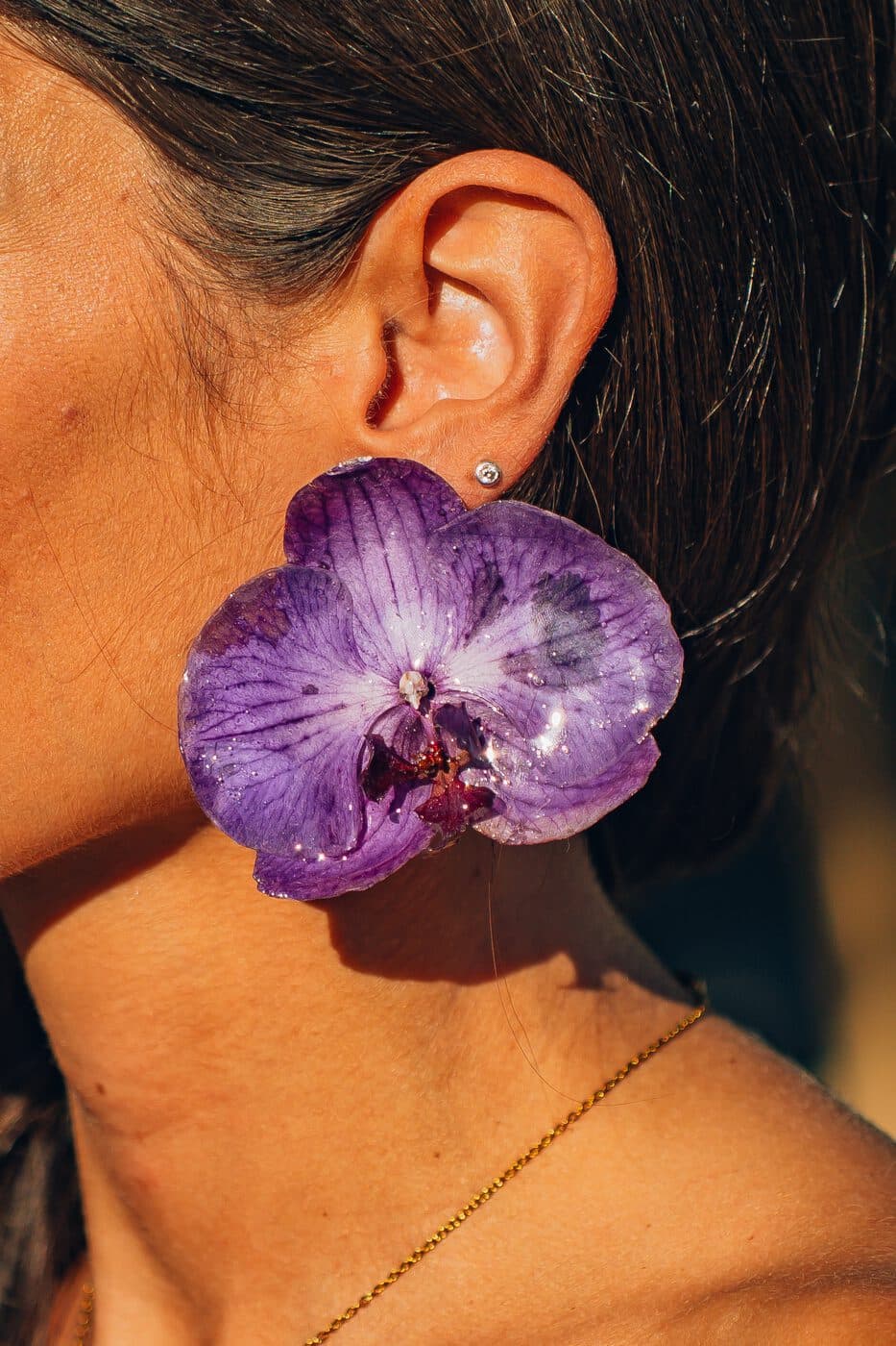 Pendientes de orquídea preservada