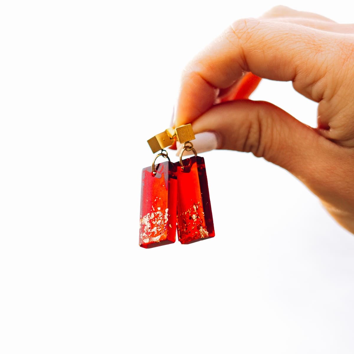 Pendientes Resina Rojo y Oro - Imagen 1